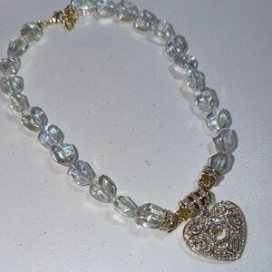 Kirk's Folly Chrystal Beaded Goldtone Magnetic Charm necklace Heart Charm (1)